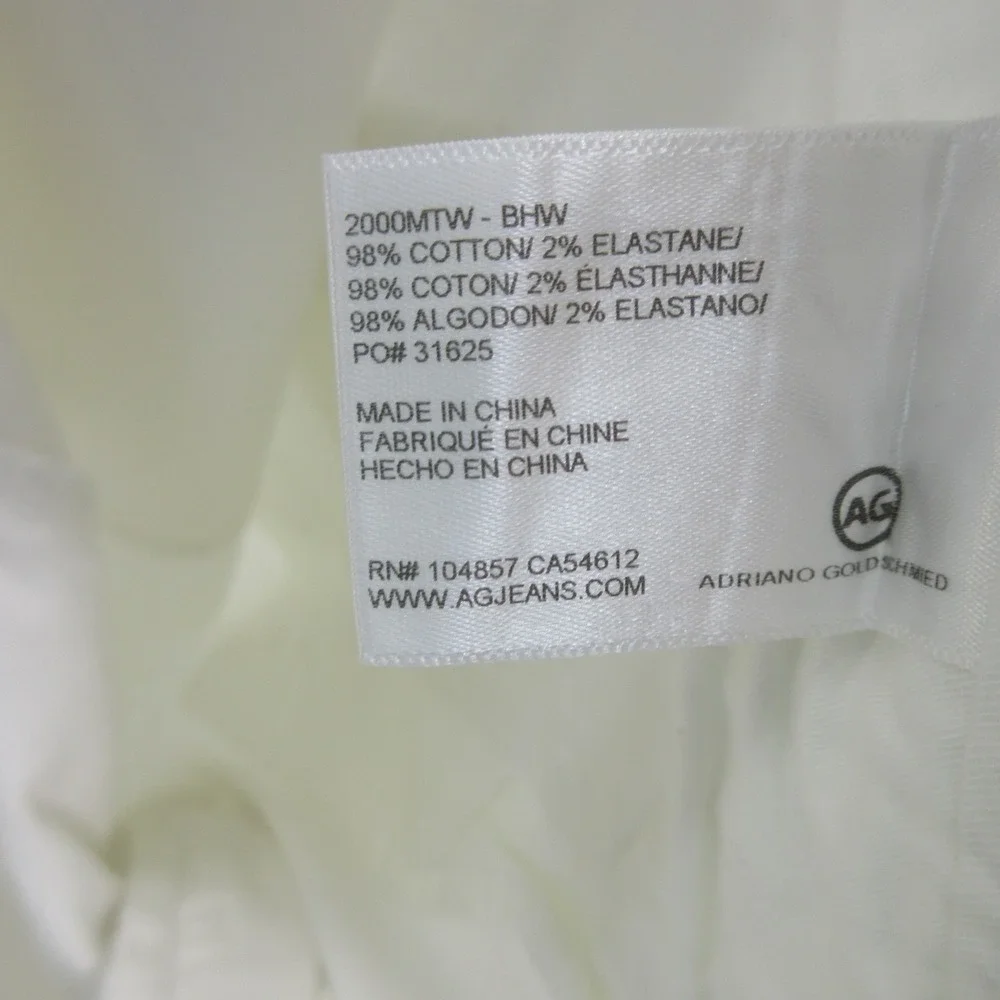 AG Adriano Goldschmied Green Label Mens White Slim Chino Pants Size 33 Stretch